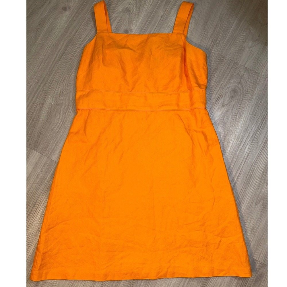 Ann Taylor Petite Orange Sleeveless Square Neck Sheath Dress 12P linen - Picture 2 of 11